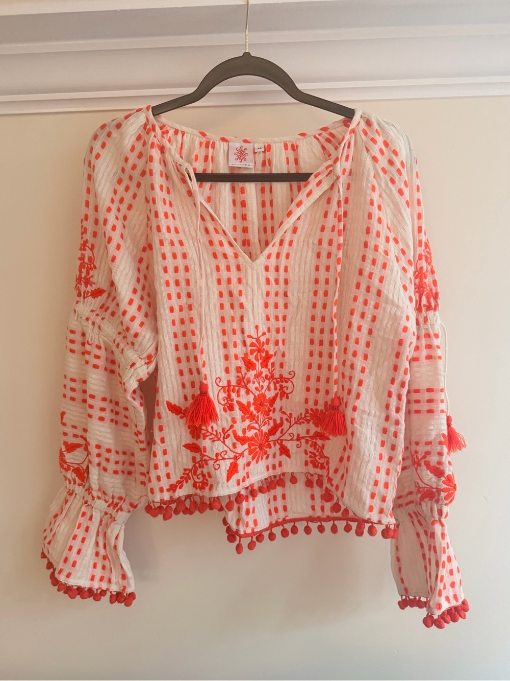 TESSORA Althea Top XS Boho Embroidered Peasant